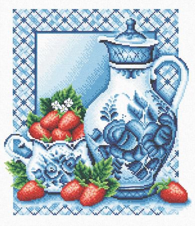 клубника со сливками - натюрморт, гжель - оригинал