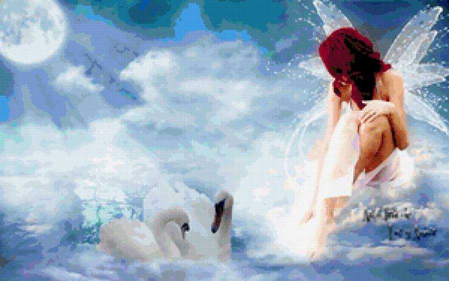 Ангел - религия, ангел, картина, лебеди - предпросмотр