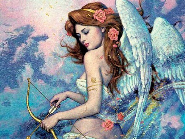 Ангел - лук, стрела, религия, цветы, картина, ангел - оригинал