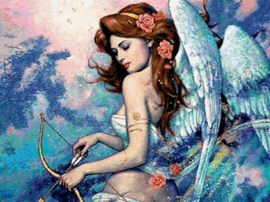 Ангел - лук, религия, стрела, цветы, картина, ангел - предпросмотр
