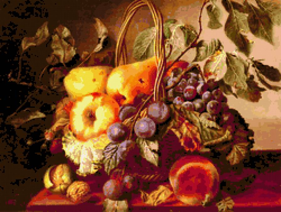 груши и виноград - натюрморт картина фрукты корзина виноград груши - предпросмотр