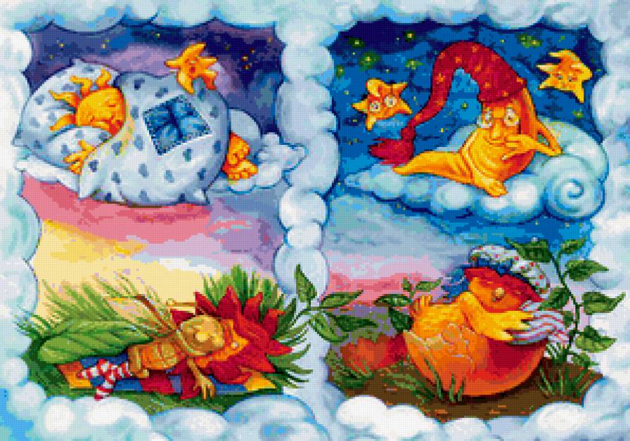 солнце и месяц - сказка, детская, детям, мультик, сон, зверята, цыпленок - предпросмотр