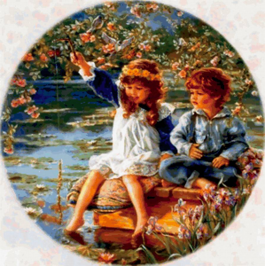 Юные рыболовы - дети, винтаж - предпросмотр