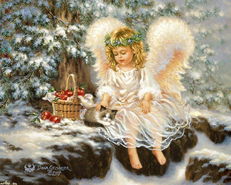Ангелочек в зимнем лесу - ангелы, дети - оригинал