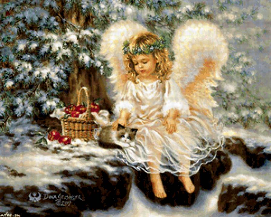 Ангелочек в зимнем лесу - ангелы, дети - предпросмотр