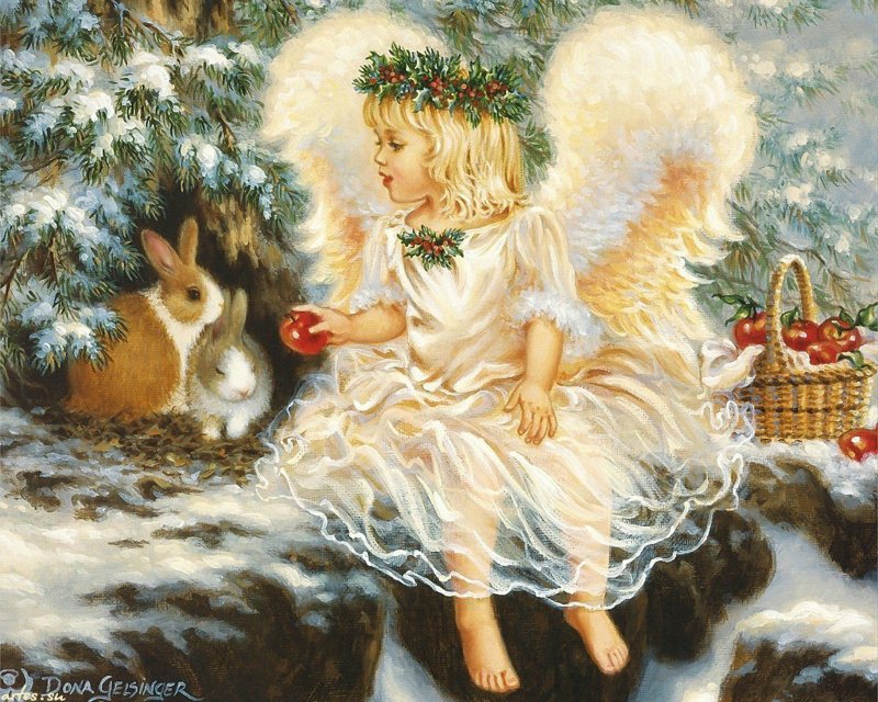 Ангелочек в зимнем лесу - ангелы, дети - оригинал