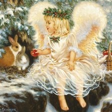 Оригинал схемы вышивки «Ангелочек в зимнем лесу» (№250390)