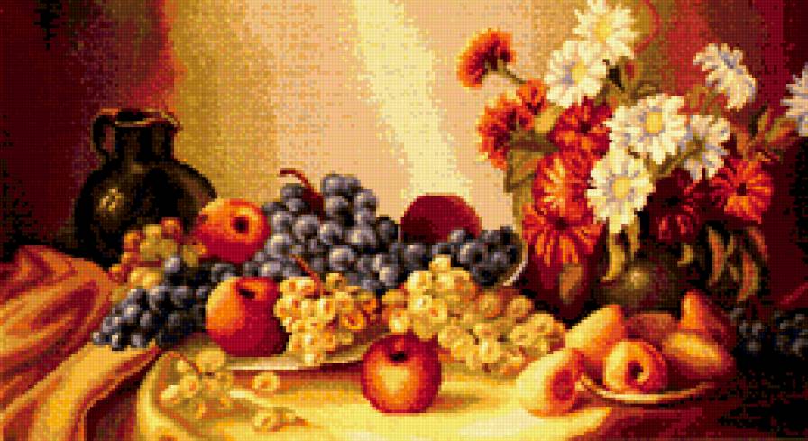 натюрморт - цветы, натюрморт, фрукты - предпросмотр