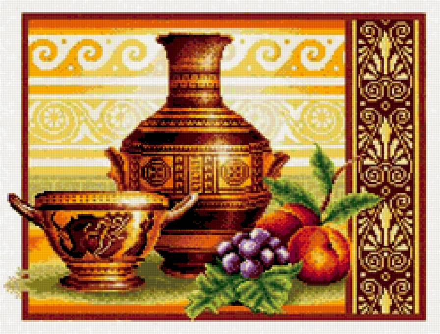 Античные вазы - натюрморт, для кухни, фрукты - предпросмотр