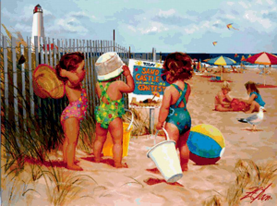 На пляже - море, дети - предпросмотр