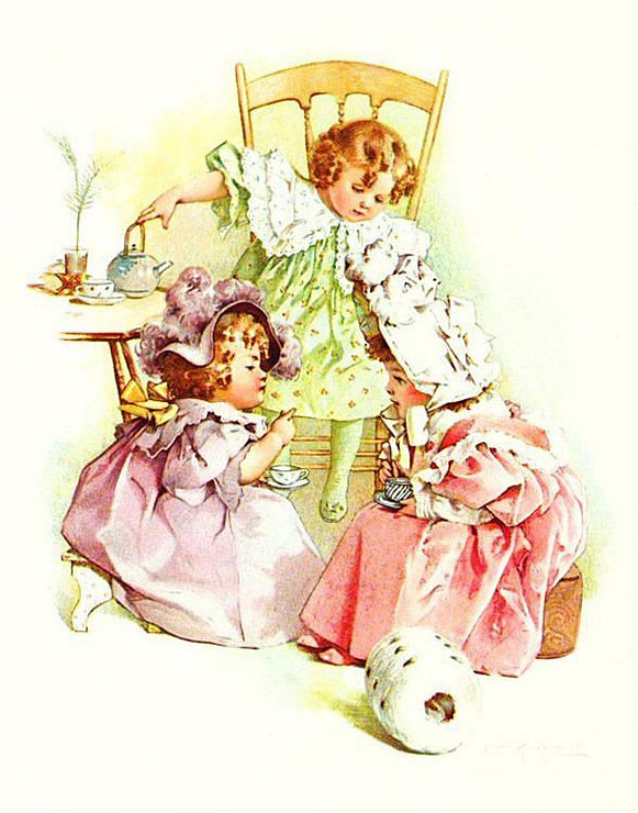 Чаепитие - дети, винтаж - оригинал