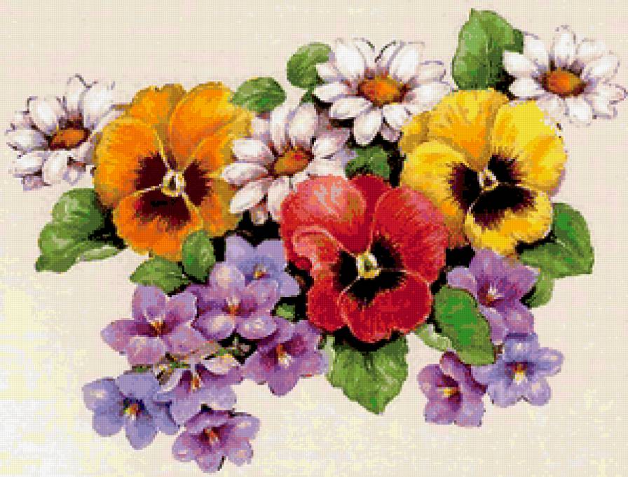 БУКЕТ - крокусы, анютки, цветы, ромашки, анютины глазки - предпросмотр