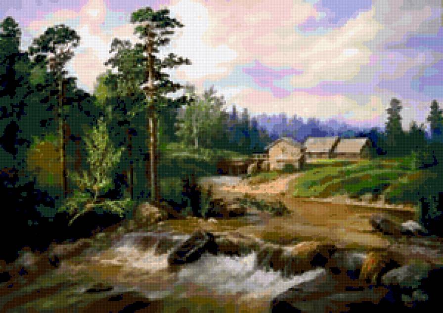 №251217 - лето, дом, пейзаж, природа, река - предпросмотр