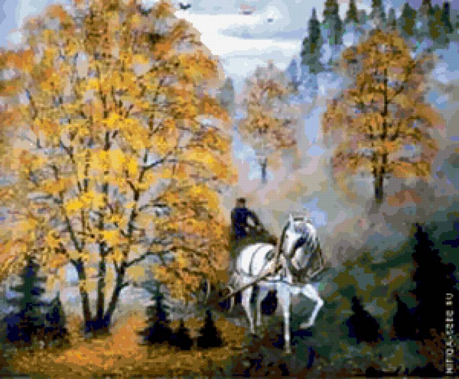 №251250 - лес, природа, пейзаж, осень, лошадь - предпросмотр