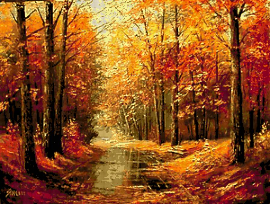 №251457 - живопись, лес, осень, картина, пейзаж - предпросмотр