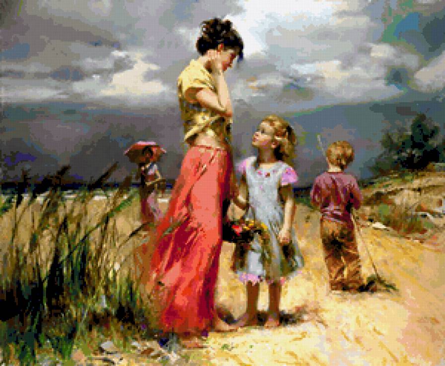 №251581 - фэнтези, дети, красота женщины, цветы, живопись, картина, девушка - предпросмотр