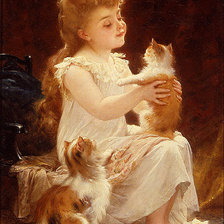 Оригинал схемы вышивки «Девочка с котятами» (№251777)