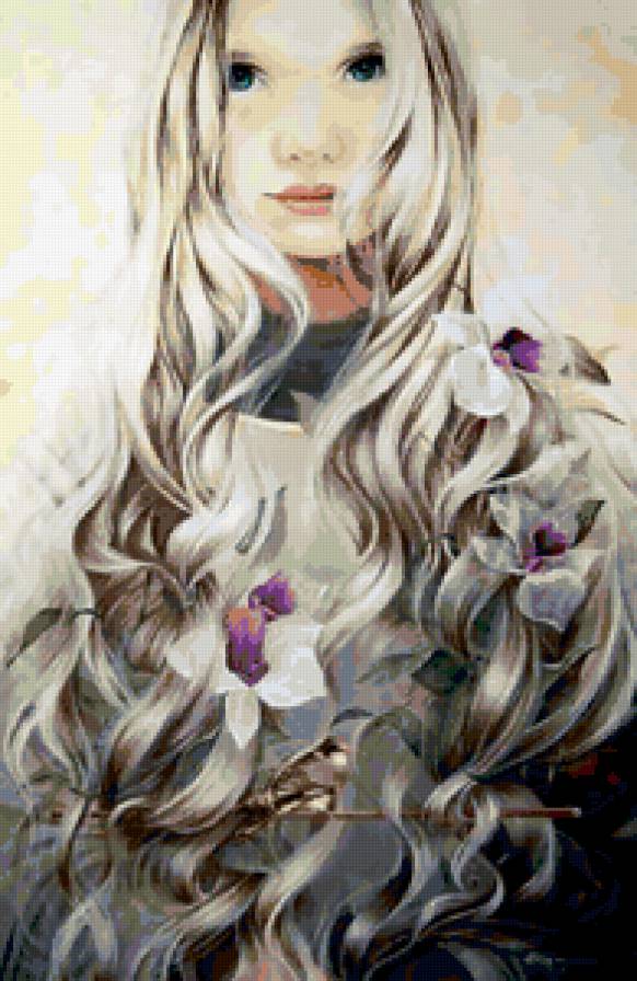 Женские образы - портрет, розы, девушка, картина, женские образы, цветы - предпросмотр