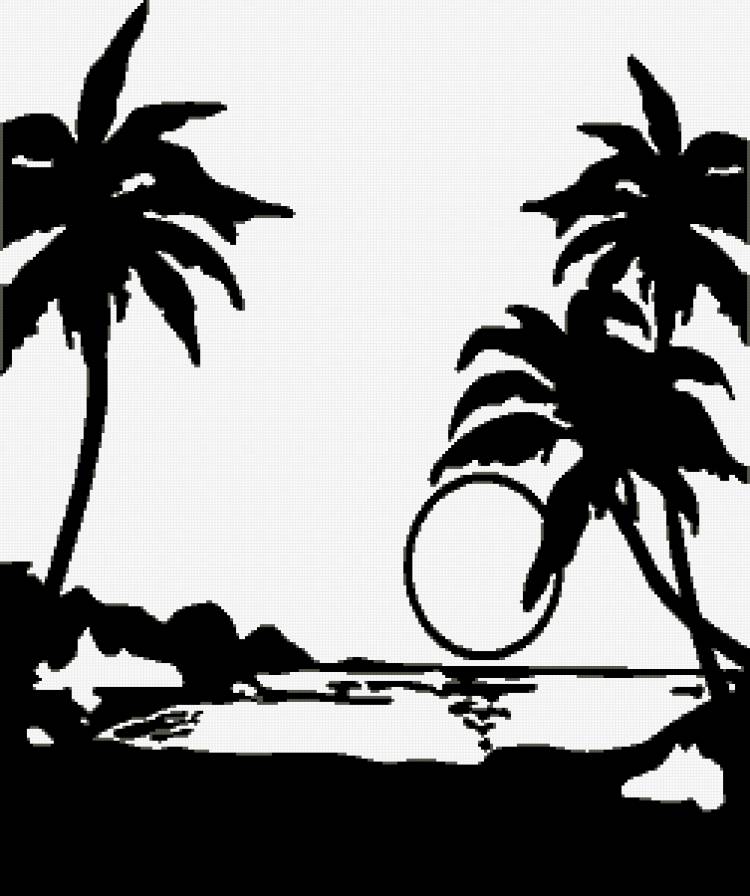 Море - пальмы, монохром, море - предпросмотр