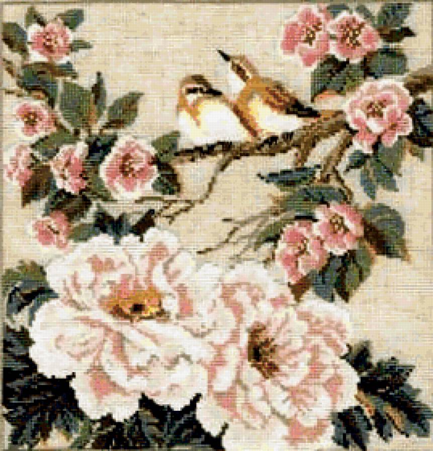 Яблоневый цвет - птицы, цветы - предпросмотр