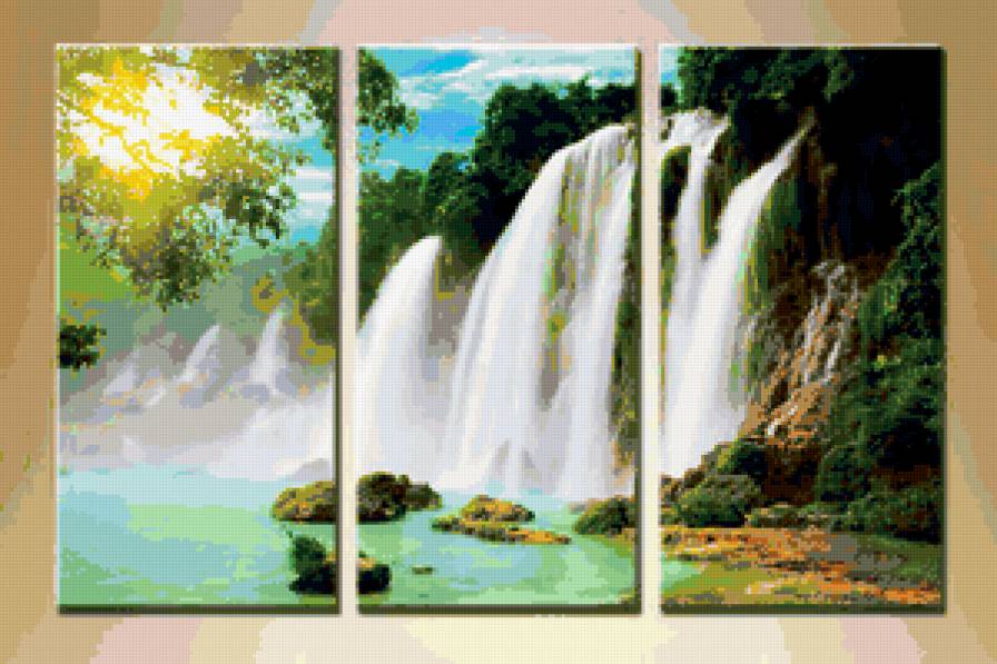 Триптих - триптих, природа, водопад - предпросмотр