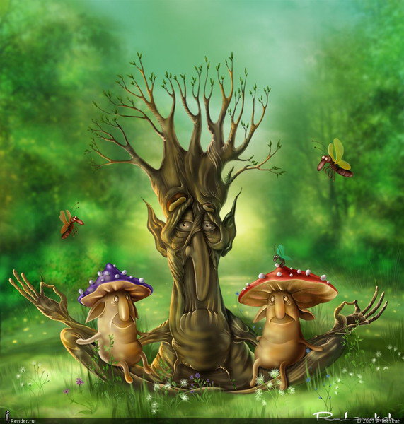 сказочный лес - гриб, дерево, грибы, лес, сказка - оригинал