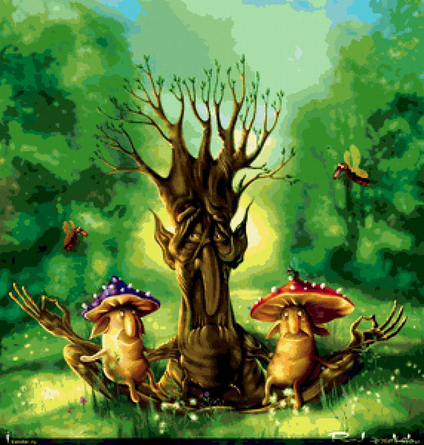 сказочный лес - грибы, сказка, лес, дерево, гриб - предпросмотр