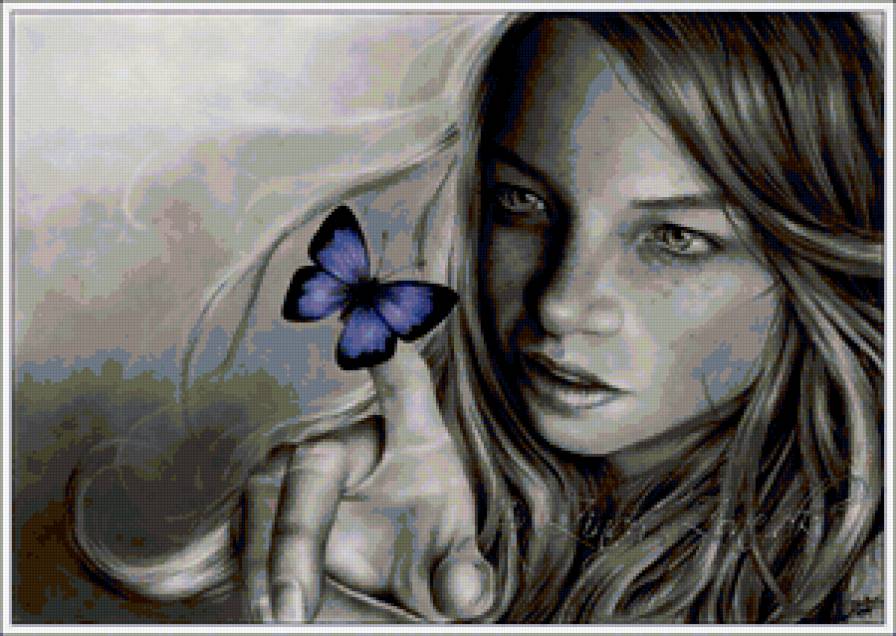 девочка и бабочка - предпросмотр