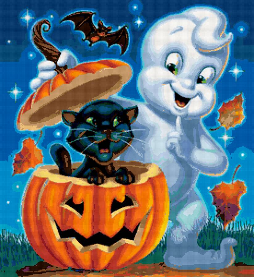 хеллоуин - кошки, кот, мультяшки, тыква, кошка, приведенье, каспер, мультик - предпросмотр