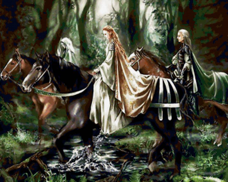 ДИПТИХ   "ШВАРЦВАЛЬДСКИЙ ЛЕС" - женщина, мужчина, лес, прогулка, природа, кони - предпросмотр