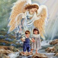 Оригинал схемы вышивки «Ангел и детки» (№253380)