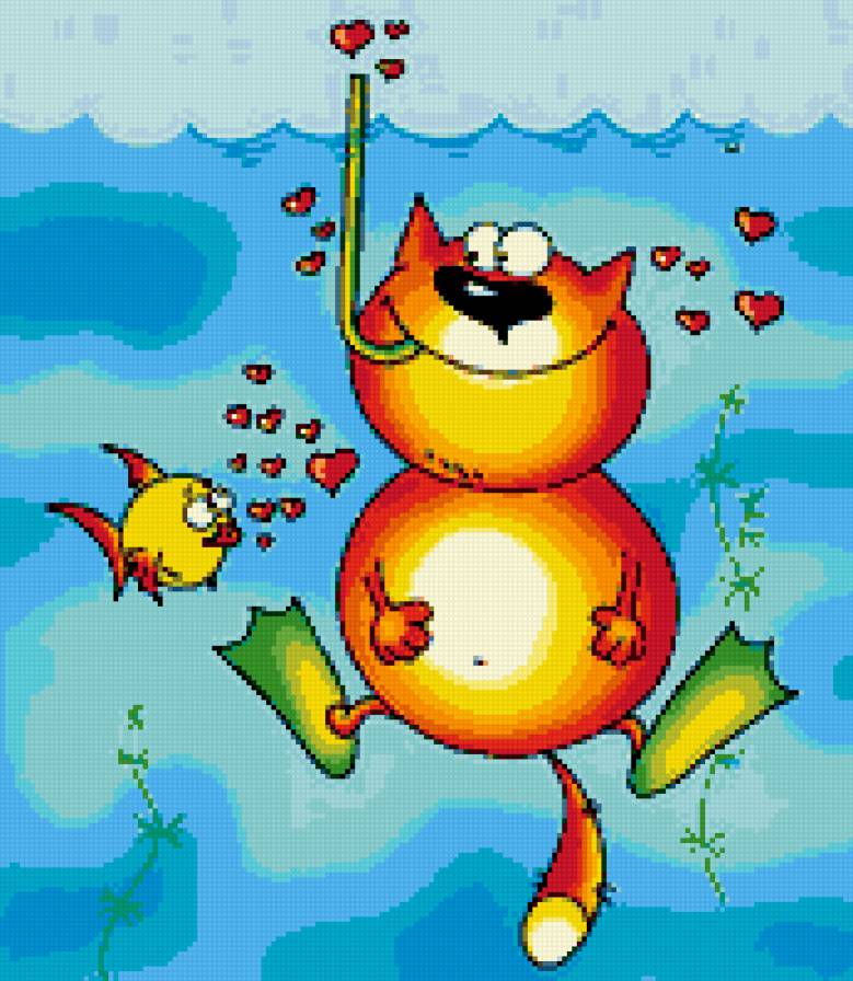 котик и рыбка - валентина, валентинка, любовь, рыба, юмор, влюбленных, кот, коты - предпросмотр