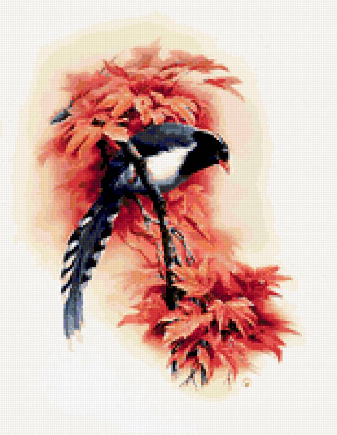 птичка на ветке - картина природа картина птица - предпросмотр