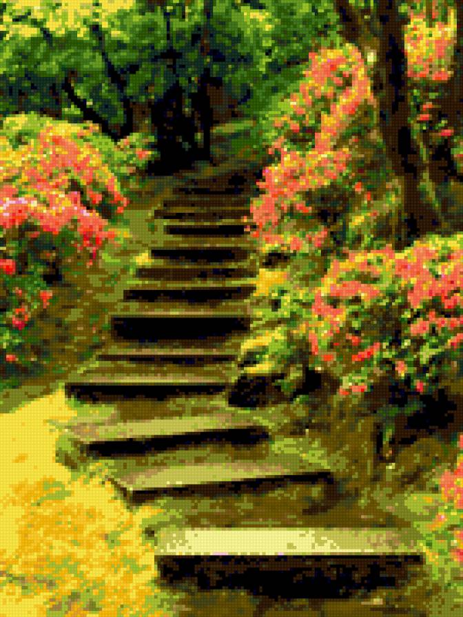 Лесница в парке - природа, цветы, парк - предпросмотр