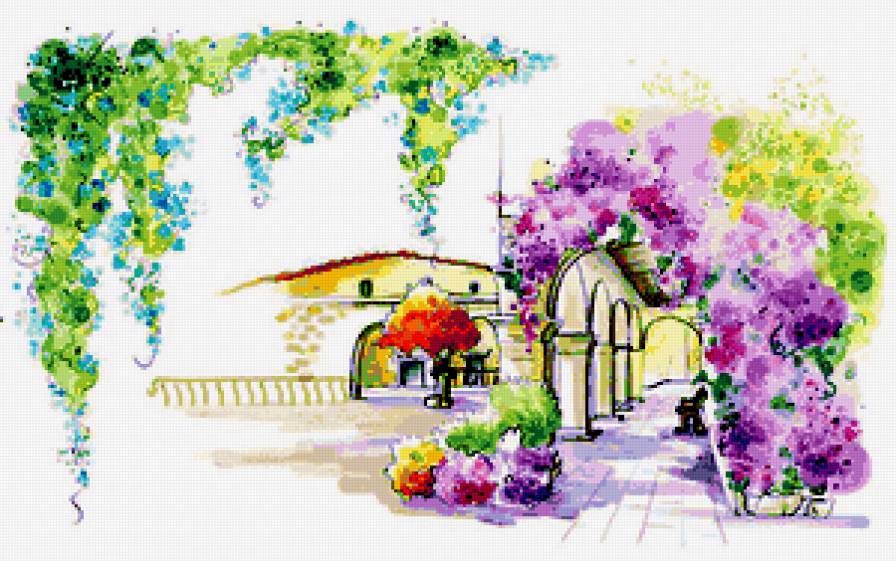 Зарисовки - цветы, пейзаж, домик - предпросмотр