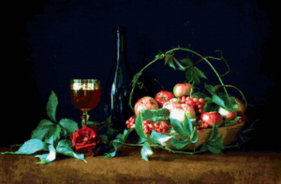 натюрморт - натюрморт, виноград, фрукты, вино, бутылка - предпросмотр