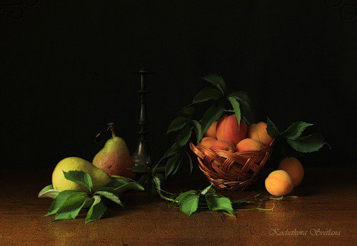 натюрморт - фрукты, груши, натюрморт, листья, ваза - оригинал