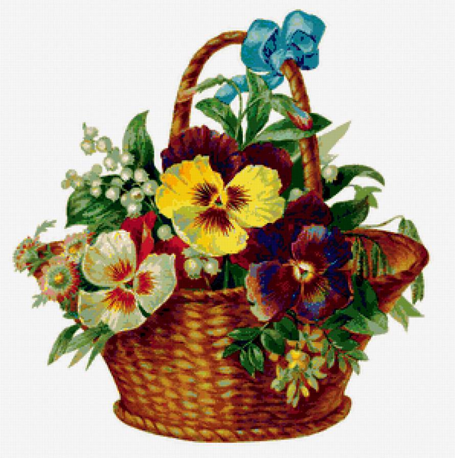 Корзина цветов - корзина, картина, букет, цветы - предпросмотр
