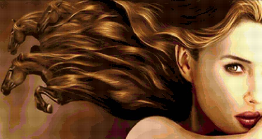 ДИПТИХ   "Две мелодии" - тоска, кони, женщина, волны волос, игра волны, волна, взгляд - предпросмотр