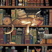Оригинал схемы вышивки «кошки и книги» (№254992)
