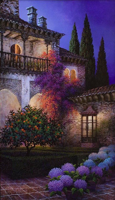 симпатичный дворик - ночь, цветы, дворик, домики, сад - оригинал