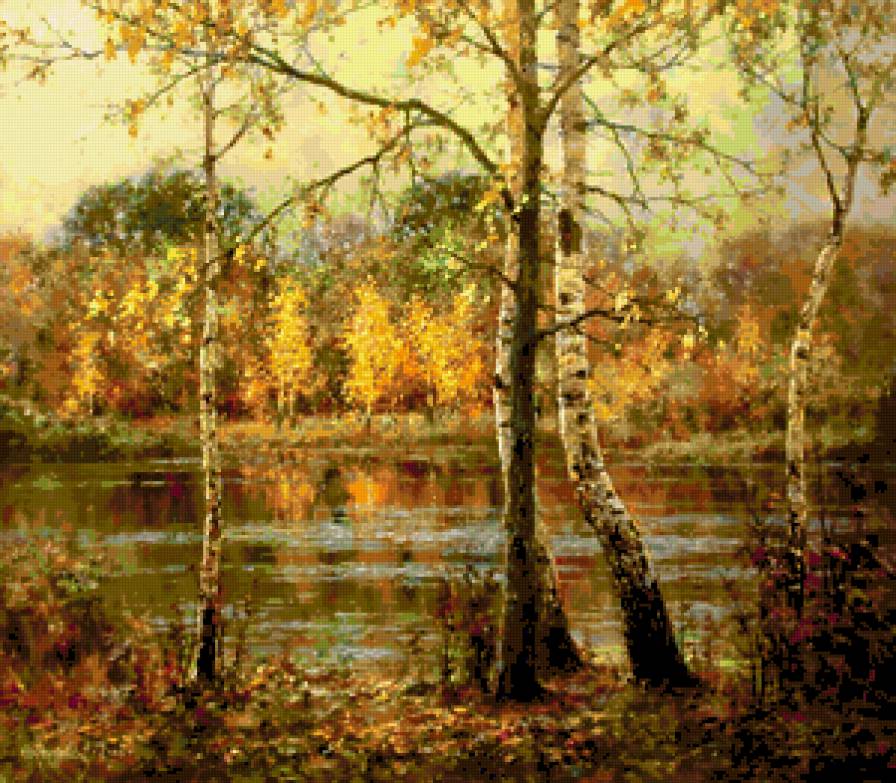 пейзаж - природа, осень, лес, пейзаж, река, березы - предпросмотр