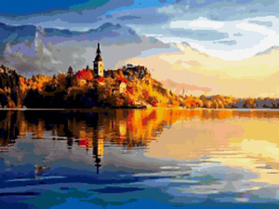 №255051 - река, пейзаж, осень, замок - предпросмотр