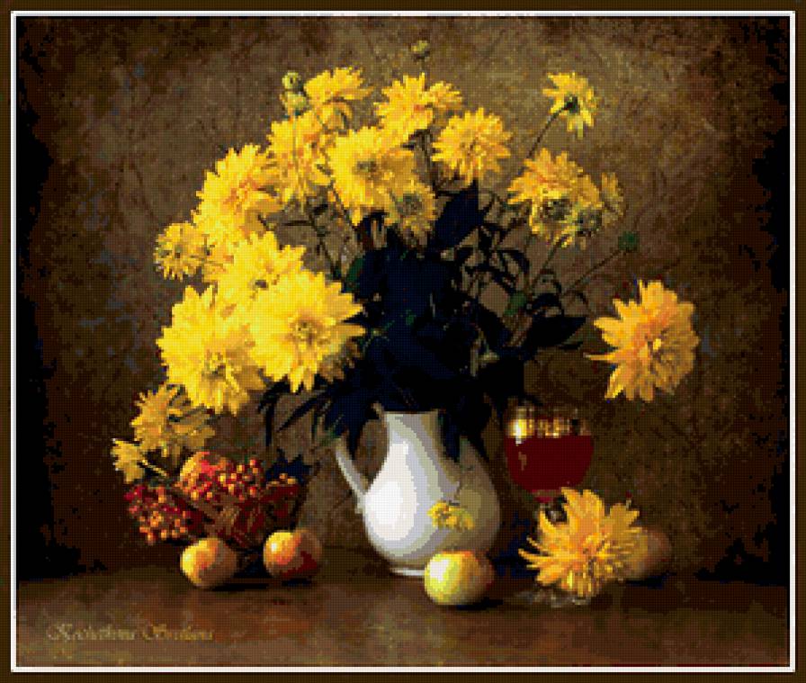 август - натюрморт, цветы, золотой шар, август, букет - предпросмотр