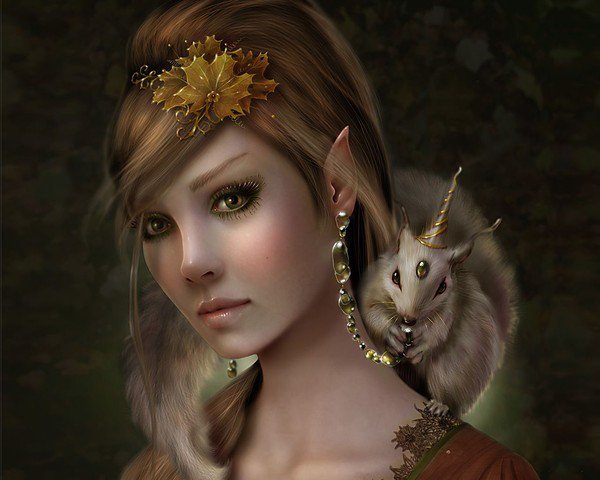 ЕДИНОРОШКА С ХОЗЯЙКОЙ - фентез, неизвестная, стразы, взгляд, мышка, незнакомая, женщина - оригинал