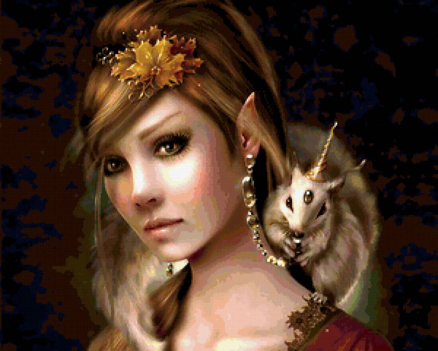 ЕДИНОРОШКА С ХОЗЯЙКОЙ - взгляд, мышка, неизвестная, стразы, незнакомая, фентез, женщина - предпросмотр