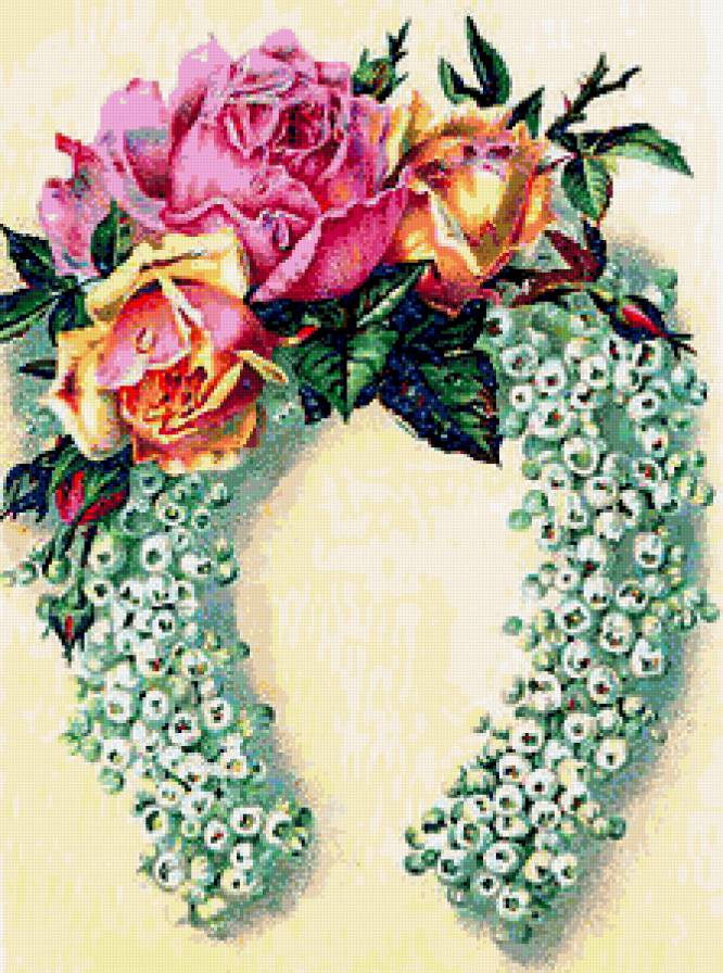 Подкова на удачу - розы, букет, цветы, роза, подкова - предпросмотр