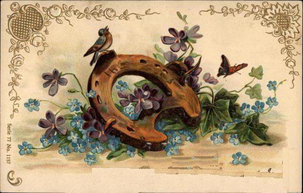 подкова - птицы, птица, картина, букет, фиалки, фиалка, цветы, подкова, цветок - оригинал