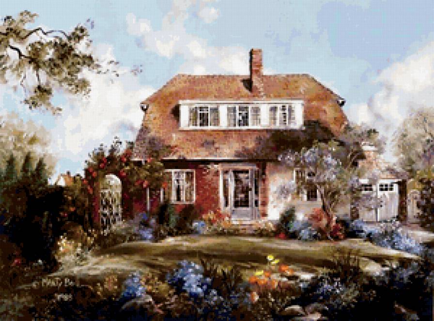 Серия "Пейзажи" - домик, пейзаж, цветы - предпросмотр