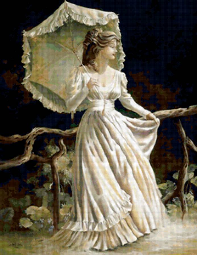 Леди в белом - девушка, пейзаж, зонт - предпросмотр